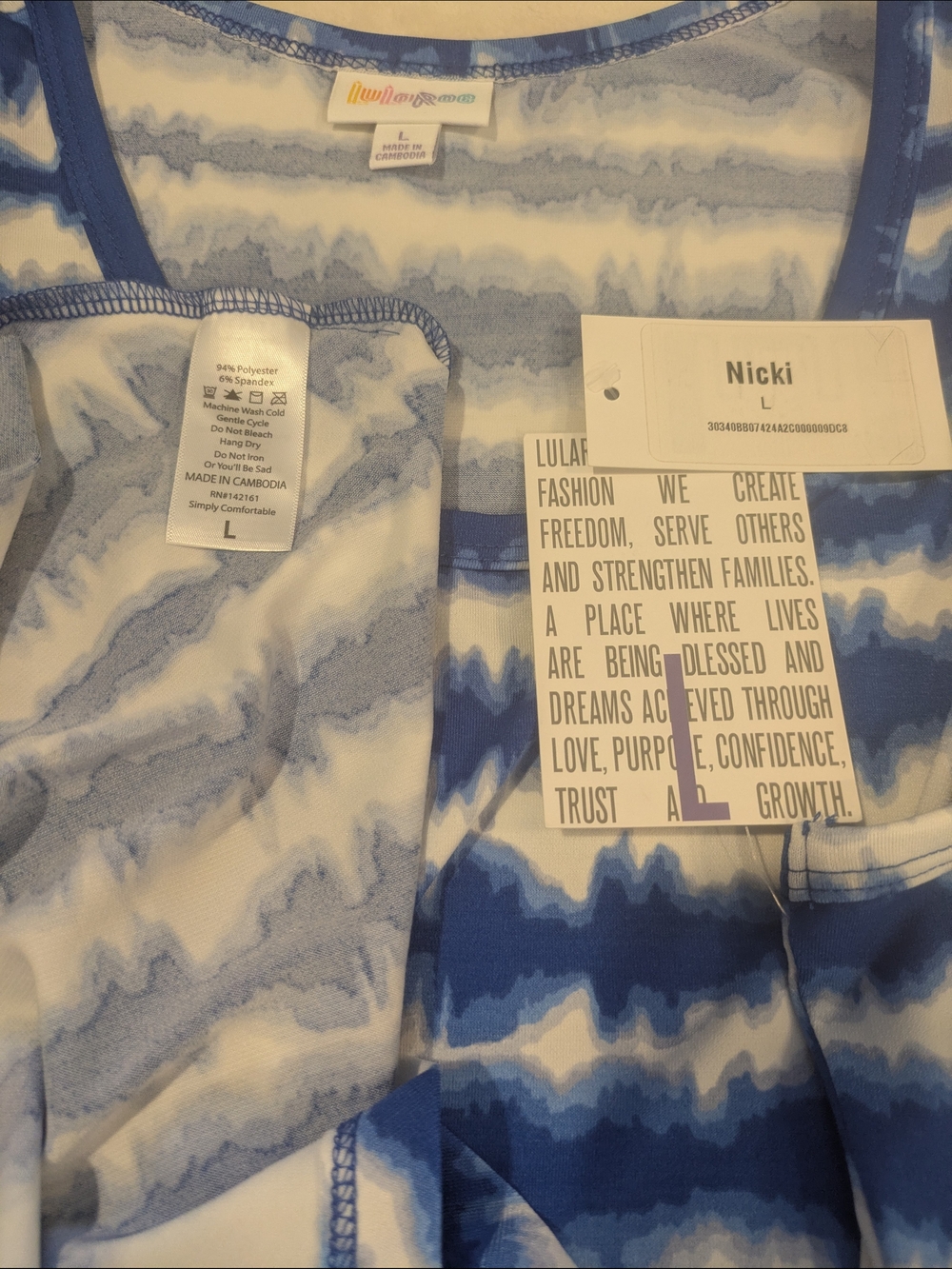 LuLaRoe Blue and White Nicki Tie-Dye Sleeveless Midi Dress With Pockets NWT - Picture 5 of 6